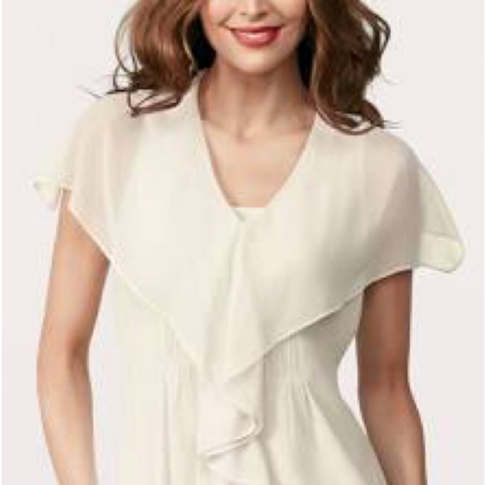 Cabi Whisper Women's Ivory Sheer Overlay Flutter Ruffle Blouse | XL |Style 814